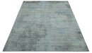 Abstract Blue And Gray  8x10 Hand Knotted Bamboo Silk Area Rug