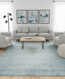 Modern Abstract Design Gray And Blue 10x13 Hand Knotted Bamboo Silk Area Rug