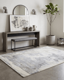 Modern Abstract Gray and Ivory Hand Loom Viscose Area Rug 5x8