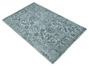 Modern Abstract Gray, Blue, Charcoal and Ivory 5x8 Hand loom wool and Viscose Area Rug