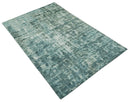 Modern Abstract Hand carved Texture Teal, Ivory and Blue Hand Knotted 5x8 wool Rug by The Rug Decor