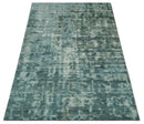 Modern Abstract Hand carved Texture Teal, Ivory and Blue Hand Knotted 5x8 wool Rug by The Rug Decor