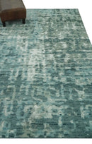 Modern Abstract Hand carved Texture Teal, Ivory and Blue Hand Knotted 5x8 wool Rug by The Rug Decor