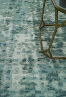 Modern Abstract Hand carved Texture Teal, Ivory and Blue Hand Knotted 5x8 wool Rug by The Rug Decor