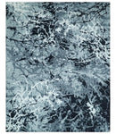 Modern Abstract Hand Knotted 8x10 Ivory, Gray, Charcoal and Black Wool and Blended Silk Area Rug by The Rug Decor