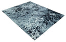 Modern Abstract Hand Knotted 8x10 Ivory, Gray, Charcoal and Black Wool and Blended Silk Area Rug by The Rug Decor