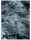 Modern Abstract Hand Knotted 8x10 Ivory, Gray, Charcoal and Black Wool and Blended Silk Area Rug by The Rug Decor