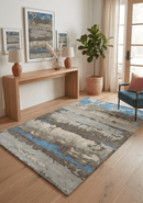 Brown and Blue Modern Abstract Hand-Tufted Area Rug 5x8 - Premium Fine Wool Viscose