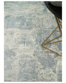 Modern Abstract Handmade 8x10 Beige and Gray Bamboo Silk Area Rug