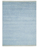 Modern Abstract Ivory and Blue 5.6x8 Hand Knotted Bamboo Silk Area Rug