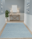 Modern Abstract Ivory and Blue 5.6x8 Hand Knotted Bamboo Silk Area Rug