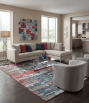 Modern Abstract Ivory and Blue 8x10 Hand Knotted Low Pile Wool Rug by The Rug Decor