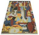 Modern Abstract Look Multi Color 5x8 Hand Woven Soumak Dhurrie Wool Area Rug by The Rug Decor