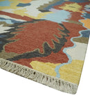Modern Abstract Look Multi Color 5x8 Hand Woven Soumak Dhurrie Wool Area Rug by The Rug Decor