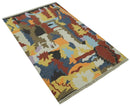 Modern Abstract Look Multi Color 5x8 Hand Woven Soumak Dhurrie Wool Area Rug by The Rug Decor
