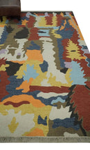 Modern Abstract Look Multi Color 5x8 Hand Woven Soumak Dhurrie Wool Area Rug by The Rug Decor