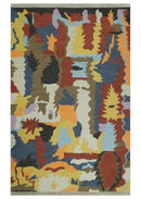 Modern Abstract Look Multi Color 5x8 Hand Woven Soumak Dhurrie Wool Area Rug by The Rug Decor