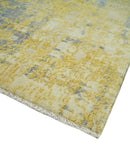 Modern Abstract Mustard, Gray, Teal and Ivory texture Hand Knotted 8x10 wool and Art Silk area rug