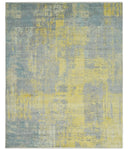 Modern Abstract Mustard, Gray, Teal and Ivory texture Hand Knotted 8x10 wool and Art Silk area rug