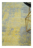 Modern Abstract Mustard, Gray, Teal and Ivory texture Hand Knotted 8x10 wool and Art Silk area rug