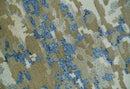 Modern abstract Olive, Ivory, Blue and Silver Hand Knotted 5.6x8 wool Area Rug