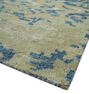Modern abstract Olive, Ivory, Blue and Silver Hand Knotted 5.6x8 wool Area Rug