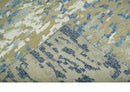 Modern abstract Olive, Ivory, Blue and Silver Hand Knotted 5.6x8 wool Area Rug