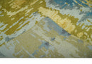 Modern Abstract Olive, Silver, Blue and Charcoal 5x8 Hand Knotted wool Area Rug