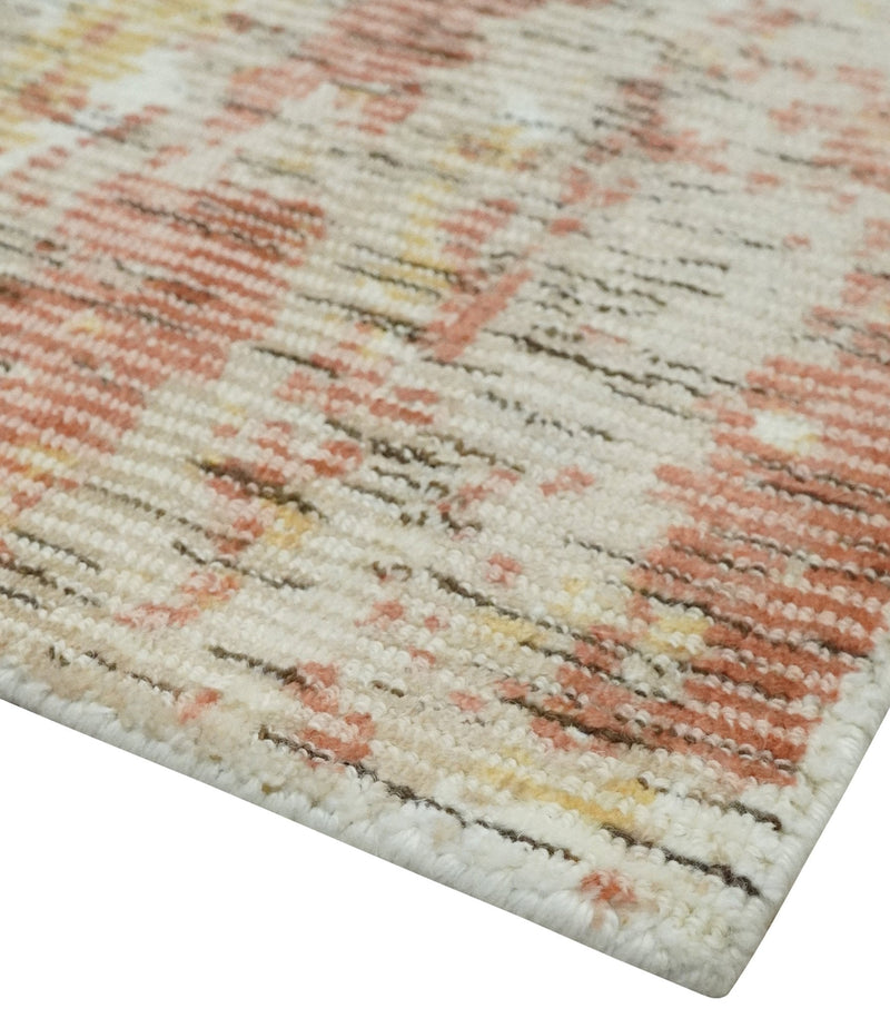 Modern Abstract Peach, Ivory, Gold and Charcoal Hand loom 5x8 Wool and Viscose Area Rug