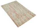Modern Abstract Peach, Ivory, Gold and Charcoal Hand loom 5x8 Wool and Viscose Area Rug