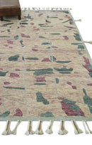 Modern Abstract Pink, Purple, Beige and Green Hand Knotted 5x8 wool Area Rug