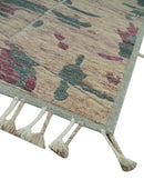 Modern Abstract Pink, Purple, Beige and Green Hand Knotted 5x8 wool Area Rug
