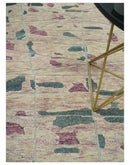 Modern Abstract Pink, Purple, Beige and Green Hand Knotted 5x8 wool Area Rug