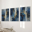 Navy Blue and Gold Triptych. Sparkle Oil Painting Prints by Wall Art Set
