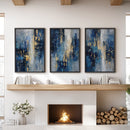 Navy Blue and Gold Triptych. Sparkle Oil Painting Prints by Wall Art Set