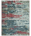 Modern Abstract Ivory and Blue 8x10 Hand Knotted Low Pile Wool Rug by The Rug Decor