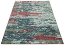 Modern Abstract Ivory and Blue 8x10 Hand Knotted Low Pile Wool Rug by The Rug Decor