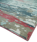 Modern Abstract Ivory and Blue 8x10 Hand Knotted Low Pile Wool Rug by The Rug Decor
