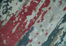 Modern Abstract Ivory and Blue 8x10 Hand Knotted Low Pile Wool Rug by The Rug Decor