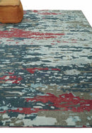 Modern Abstract Ivory and Blue 8x10 Hand Knotted Low Pile Wool Rug by The Rug Decor