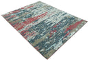Modern Abstract Ivory and Blue 8x10 Hand Knotted Low Pile Wool Rug by The Rug Decor