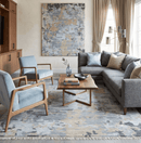 Modern Abstract Silver and Beige Hand Knotted Wool Rug