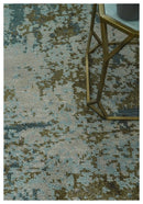 Modern Abstract Silver, Gray, Olive and Tan Hand Knotted 5x8 wool Area Rug