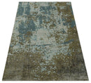 Modern Abstract Silver, Gray, Olive and Tan Hand Knotted 5x8 wool Area Rug