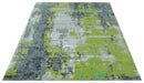 Modern Abstract Silver, Green and Gray Hand Knotted 8x10 Wool and Bamboo Silk Area Rug