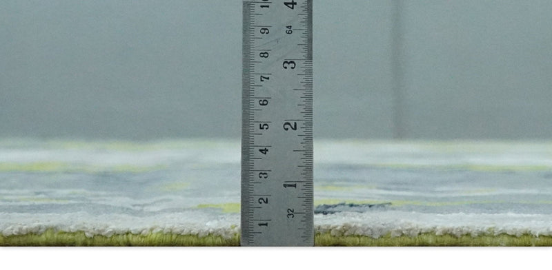 Modern Abstract Silver, Green and Gray Hand Knotted 8x10 Wool and Bamboo Silk Area Rug