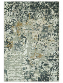 Modern Abstract Silver, Ivory, Charcoal and Olive Hand Knotted 5.6x8 wool Area Rug