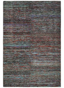 Modern Abstract Vibrant Colorful Maroon, Violet, Blue and Charcoal Hand knotted Flat Woven 8x11.6 wool Area Rug