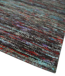 Modern Abstract Vibrant Colorful Maroon, Violet, Blue and Charcoal Hand knotted Flat Woven 8x11.6 wool Area Rug