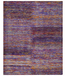Modern Abstract Vibrant Colorful Violet, Gold, Rust and Ivory Hand knotted Flat Woven 8x10 wool Area Rug